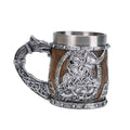 Valhalla Viking Stainless Steel Nordic Viking Barrel Dragon Boat Warrior Horn Skull Beer Mug Tankard Stein Cup 400 Ml