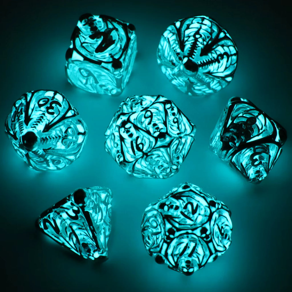 Fluorescence DND Dice, Metal Dice Set Polyhedral Hollow Role Playing D and D Starter Dice for RPG Table Board Games