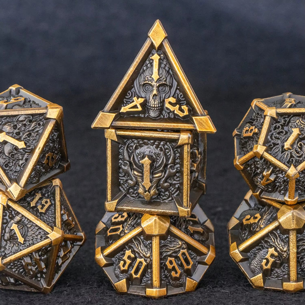 Dnd Skull&Dragon Metal Dice Set, Metal Sharp Edge Dice for Dungeons and Dragons, Polyhedral Dice for Table Games, Dnd Metal Dice