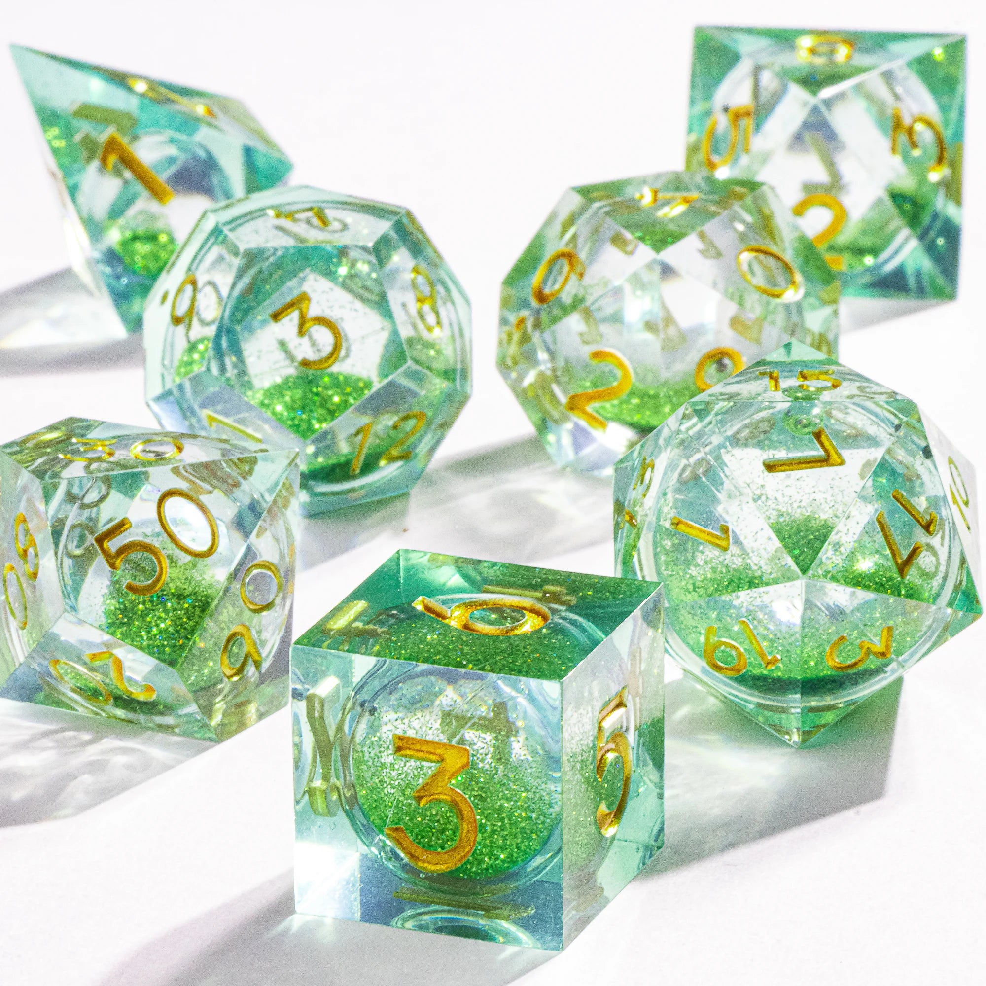 Dnd Green Gold Foil Liquid Core Dice Polyhedral Dice Set for Dungeons and Dragons, Galaxy Dice Set, D D Dice