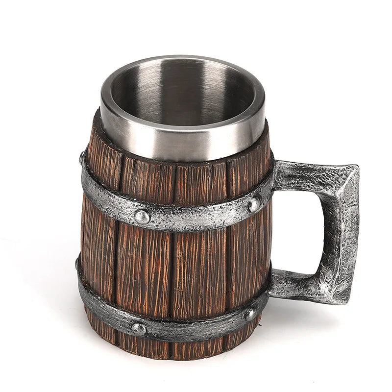 Wooden Barrel Designed Insulated Tumbler, 20Oz Stainless Steel Travel Mug for Beer, Coffee & Cold Beverages