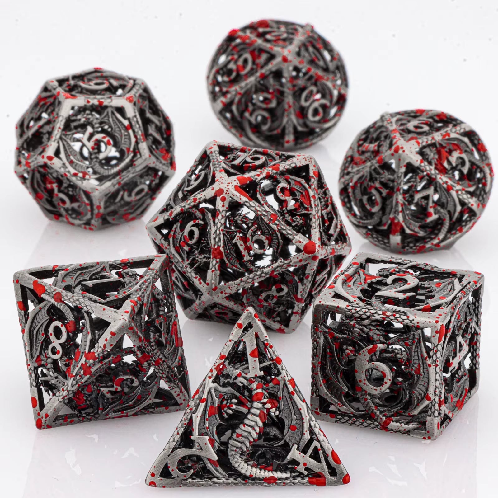 Tree Dice Metal Dragon D&D Dice Set for Dungeons and Dragons, Polyhedral Dice Set, Hollow D and D Dice Metal Dice Set Gifts