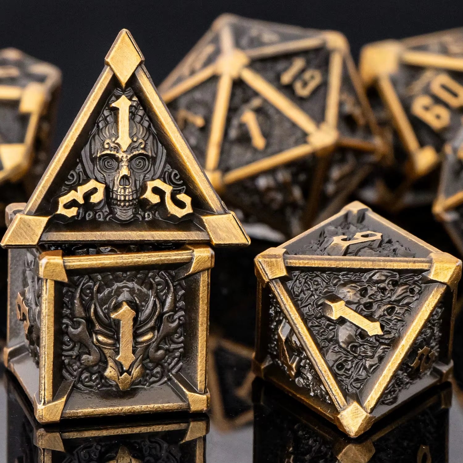 Dnd Skull&Dragon Metal Dice Set, Metal Sharp Edge Dice for Dungeons and Dragons, Polyhedral Dice for Table Games, Dnd Metal Dice