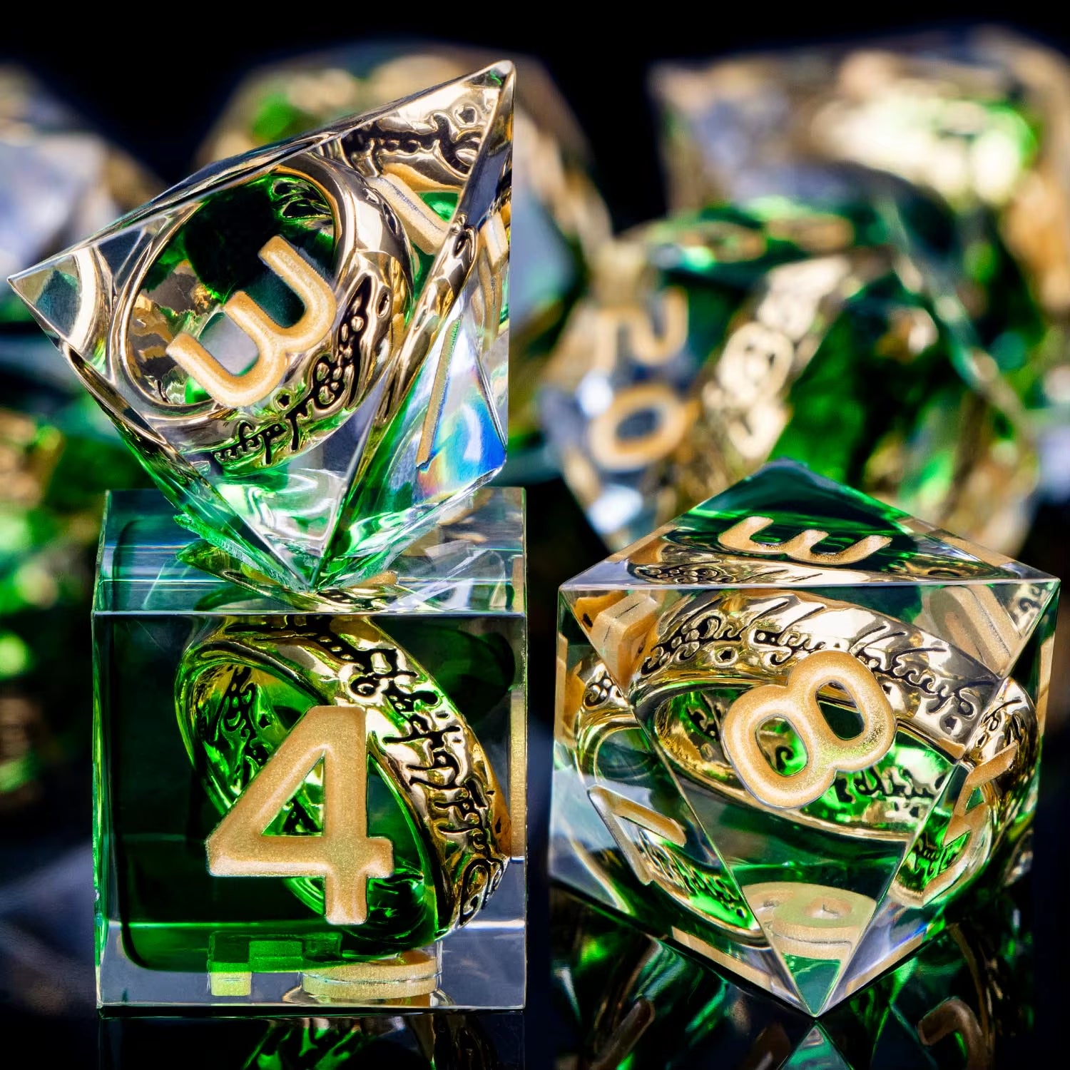 ORIFANTOU DND Red Rings & Liquid Flow Eye Sharp Edge Resin Dice Set D&D Dungeon and Dragon Handmade D20 D and D Polyhedral Dice