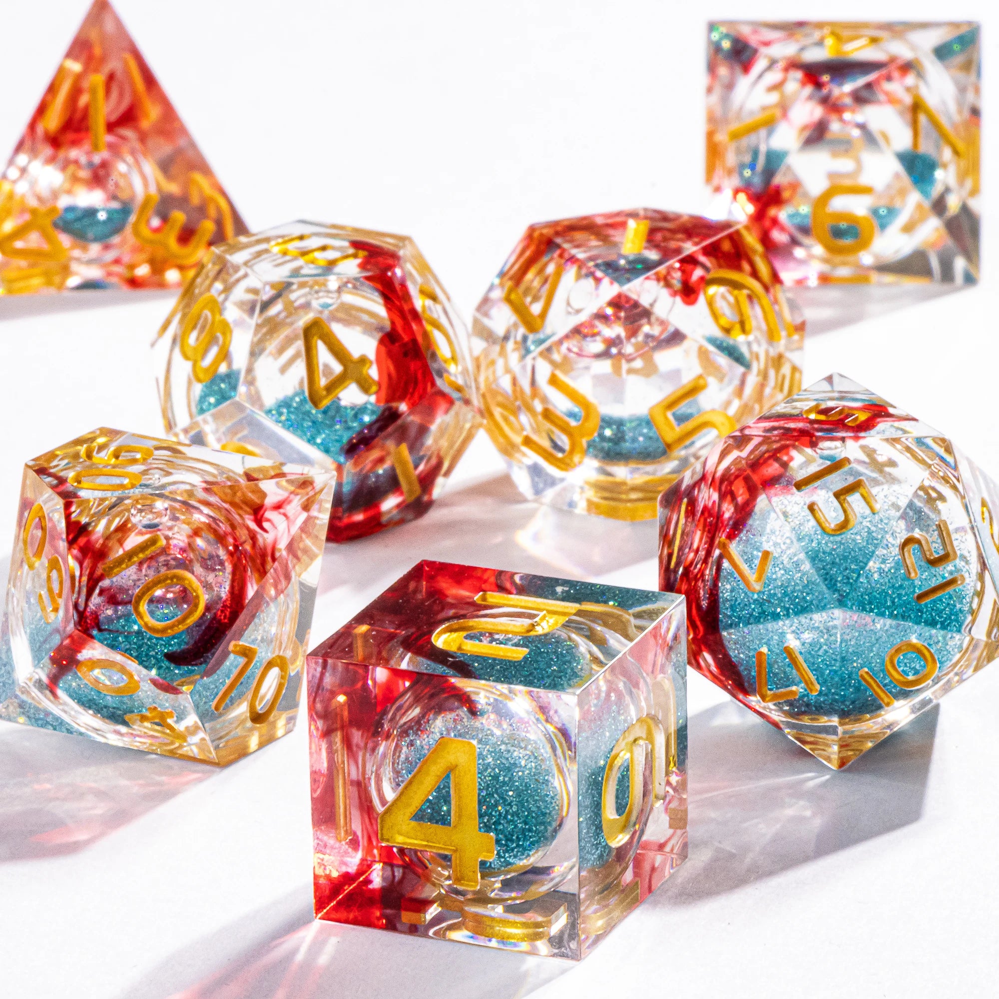 Dnd Green Gold Foil Liquid Core Dice Polyhedral Dice Set for Dungeons and Dragons, Galaxy Dice Set, D D Dice