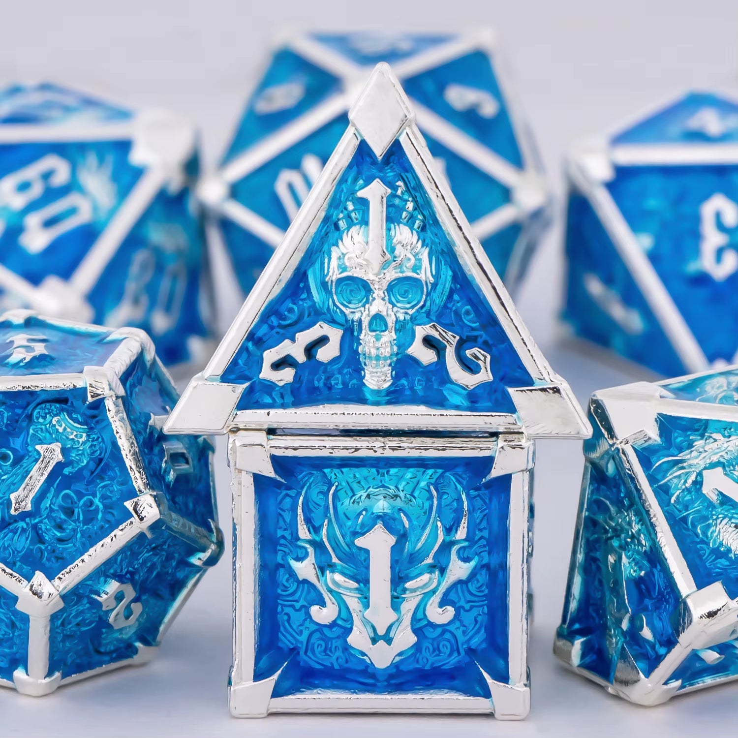 Dnd Skull&Dragon Metal Dice Set, Metal Sharp Edge Dice for Dungeons and Dragons, Polyhedral Dice for Table Games, Dnd Metal Dice