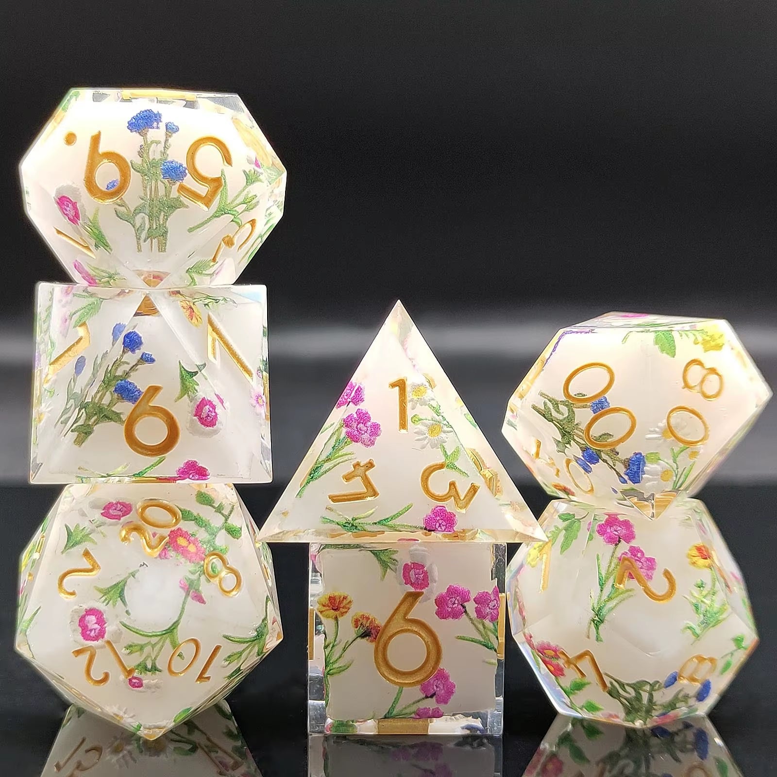 DND Flower Dice Resin Dice Set RPG Resin Dice Polyhedral Dice Dnd Dice Set for DND Game Player Dice Collector D&D Dice Set 7PCS