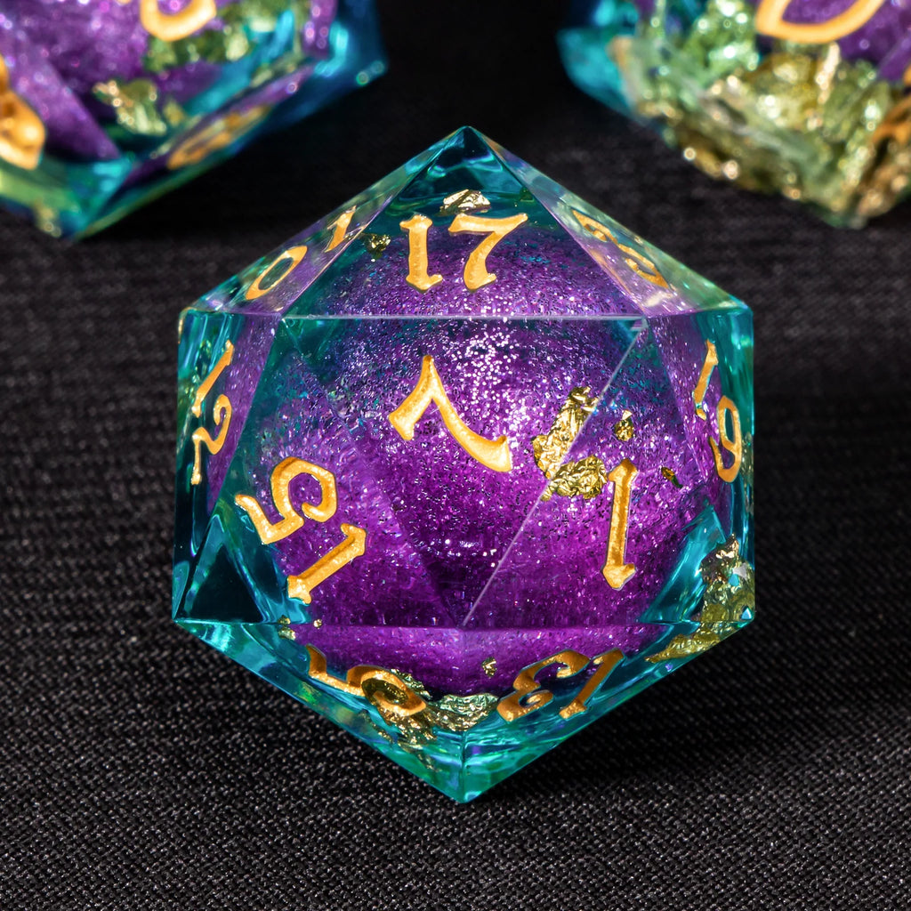 Dnd Green Gold Foil Liquid Core Dice Polyhedral Dice Set for Dungeons and Dragons, Galaxy Dice Set, D D Dice