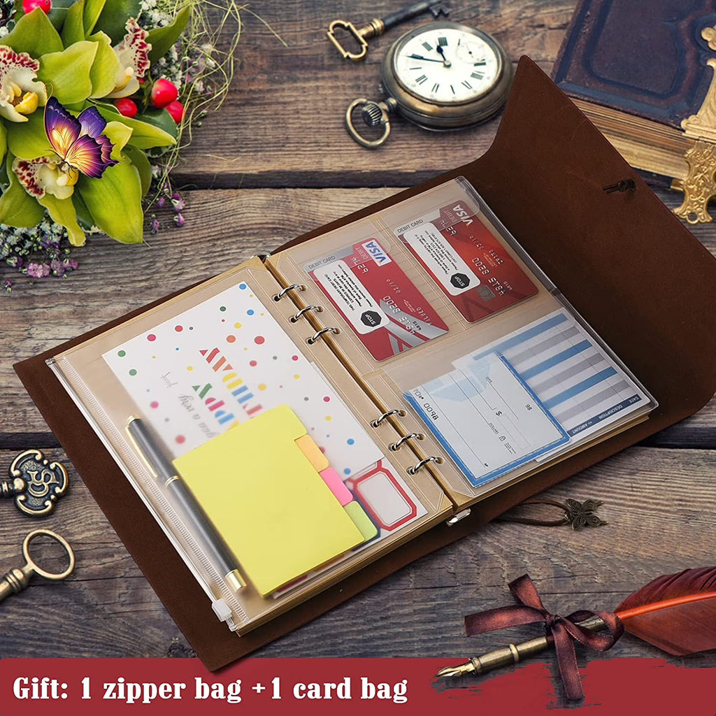 Leather Journal Notebook, Refillable Writing Journal Diary Planner for Women, A5 Size (6.3 X 9.3 Inches), Lined Journal for Writing, Travel Journal with 6-Ring Binder Pockets