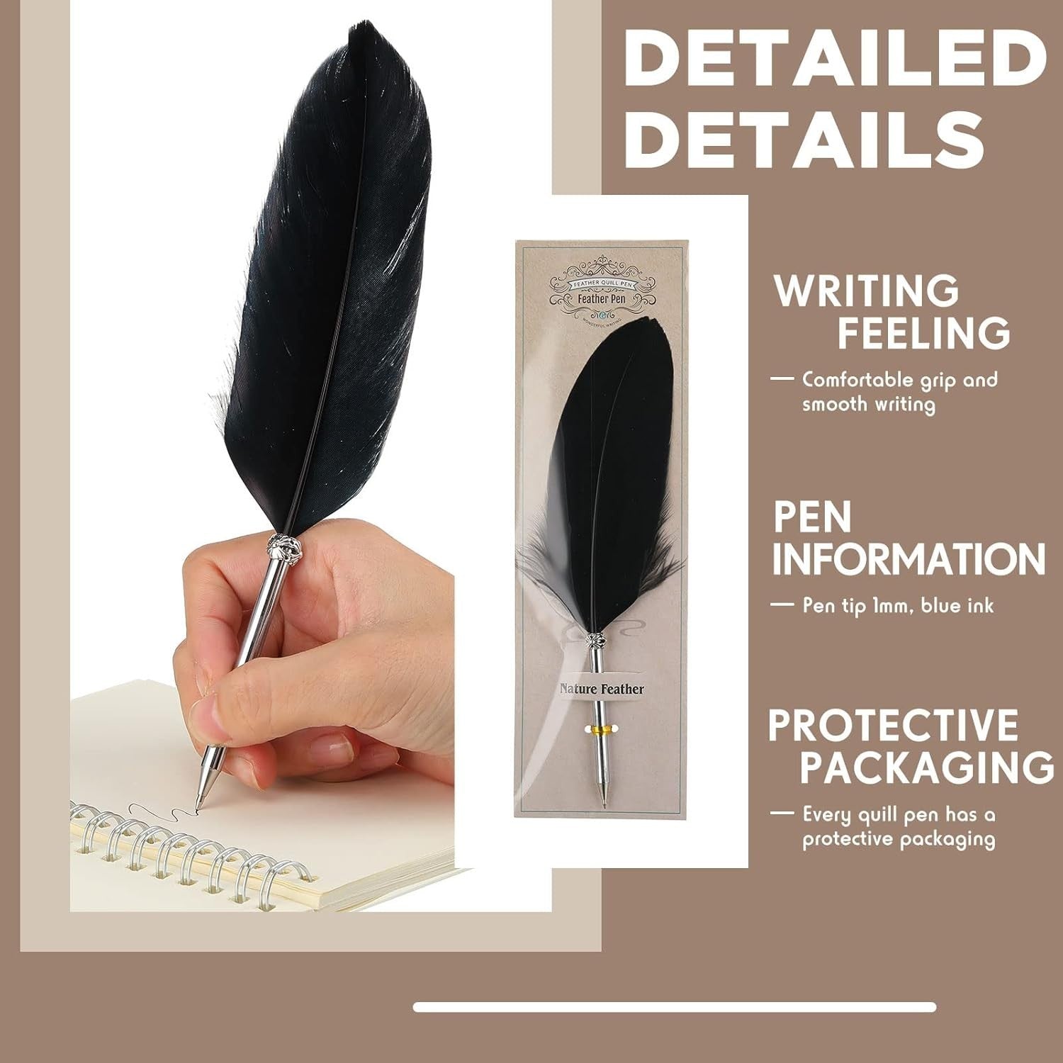 12 Pcs Feather Ballpoint Pen Ink Quill Ballpoint Pen Vintage Feather Pen Soft