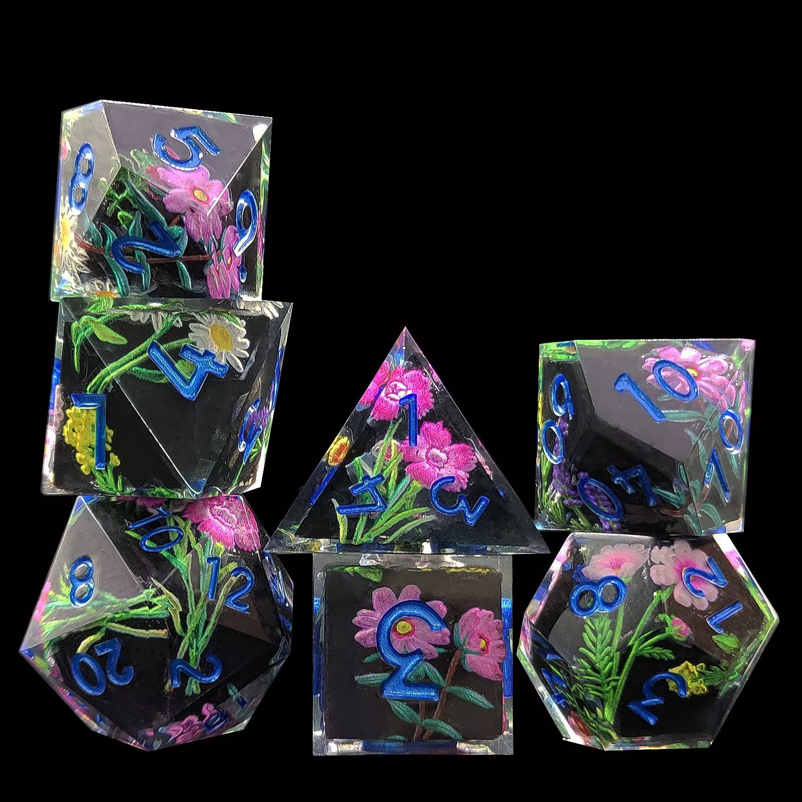 DND Flower Dice Resin Dice Set RPG Resin Dice Polyhedral Dice Dnd Dice Set for DND Game Player Dice Collector D&D Dice Set 7PCS