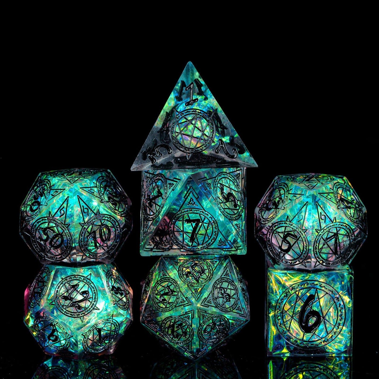 7-Die Sharp Edges DND Dice Set, Magic Circle Pattern Polyhedral D&D Dice Set ...