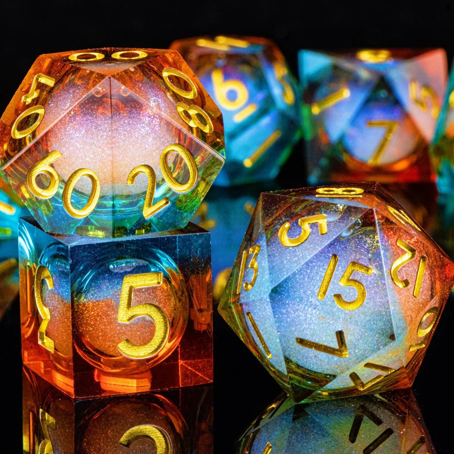 Dnd Green Gold Foil Liquid Core Dice Polyhedral Dice Set for Dungeons and Dragons, Galaxy Dice Set, D D Dice