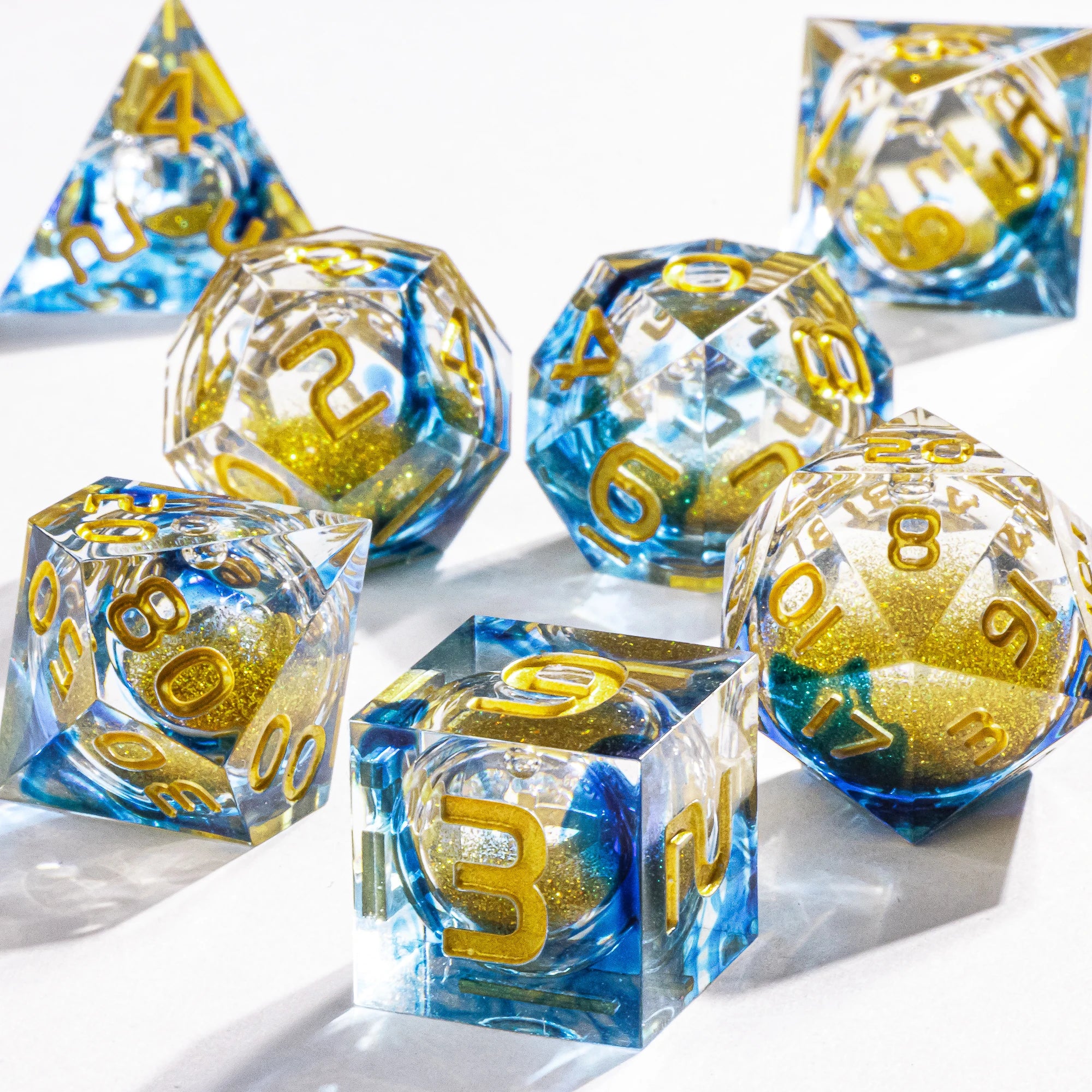 Dnd Green Gold Foil Liquid Core Dice Polyhedral Dice Set for Dungeons and Dragons, Galaxy Dice Set, D D Dice