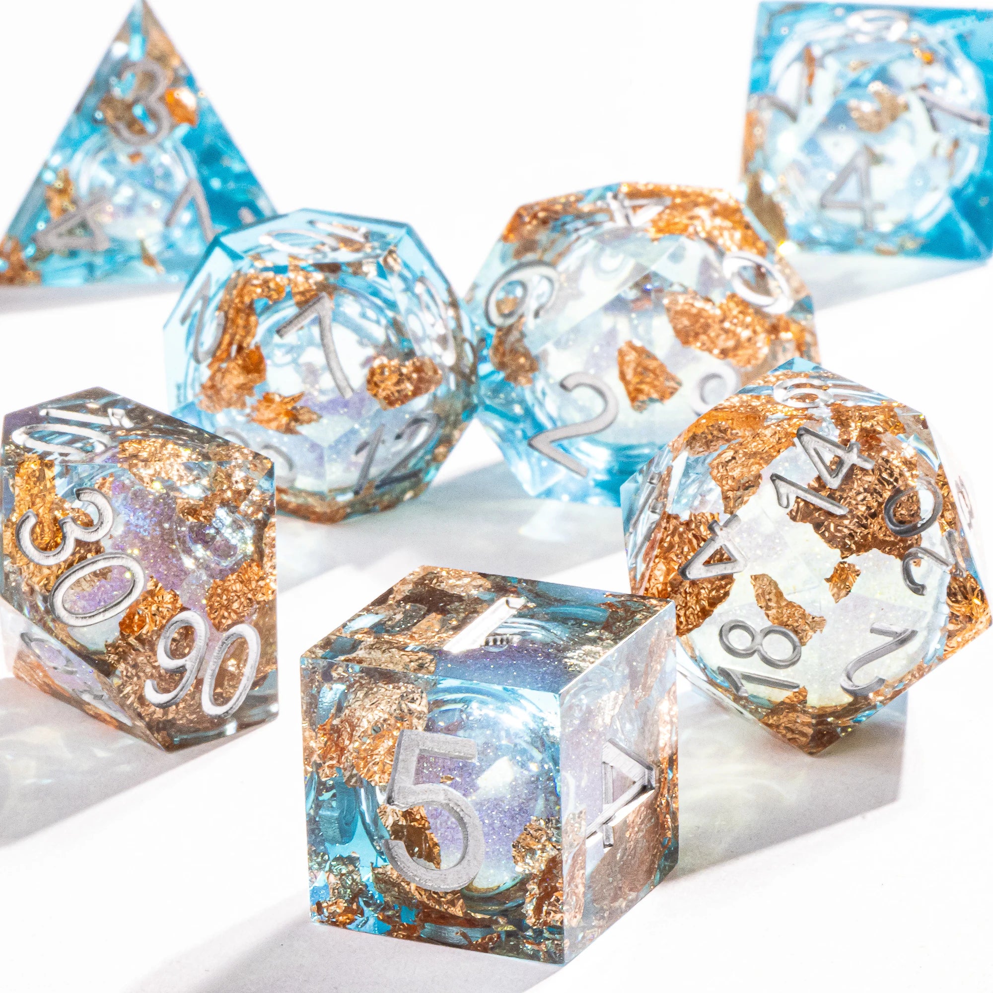 Dnd Green Gold Foil Liquid Core Dice Polyhedral Dice Set for Dungeons and Dragons, Galaxy Dice Set, D D Dice
