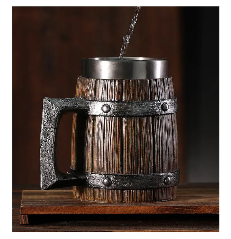 Wooden Barrel Designed Insulated Tumbler, 20Oz Stainless Steel Travel Mug for Beer, Coffee & Cold Beverages