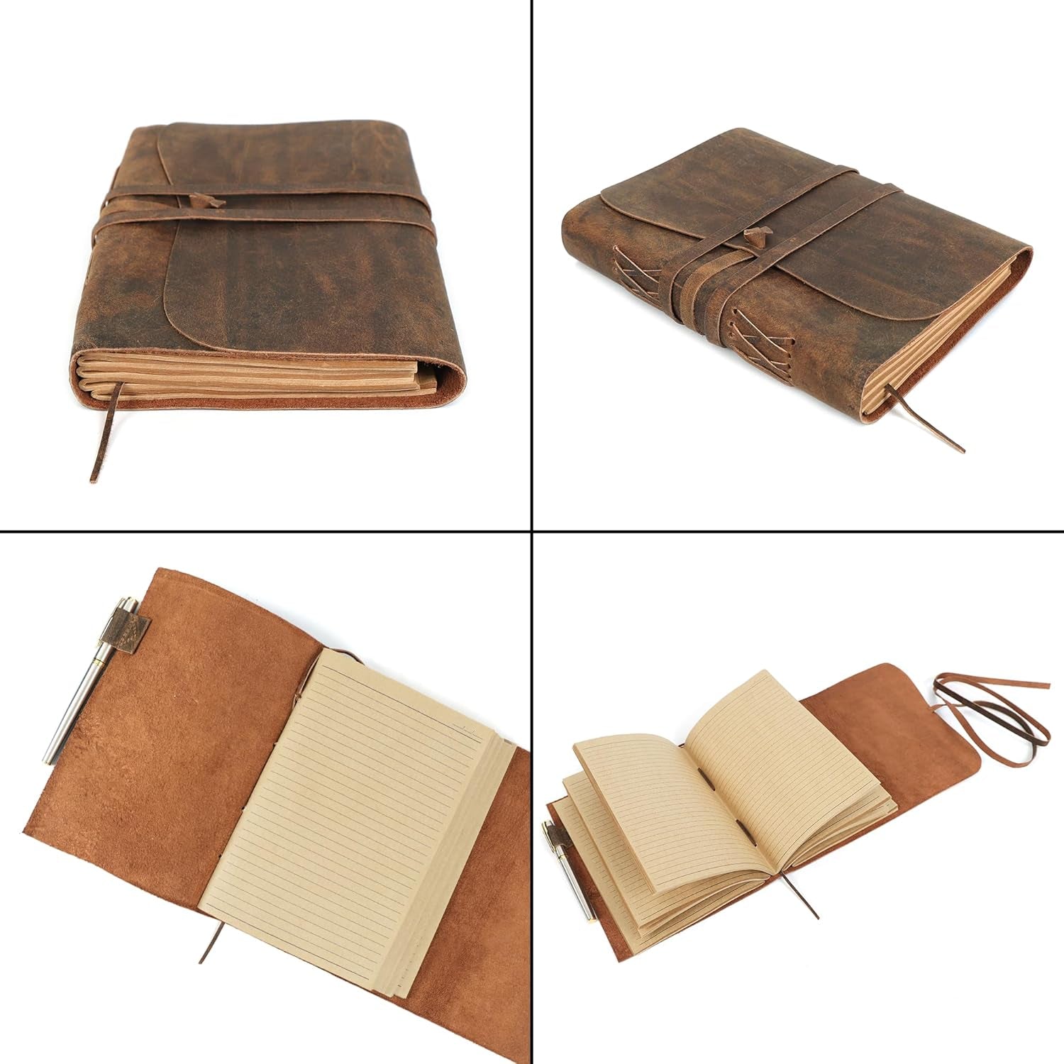 Leather Journal Notebook Leather Bound Journal for Men Lined Writing Journals for Women, Small Travel Journal Diary Pen Gift Set (7X9)