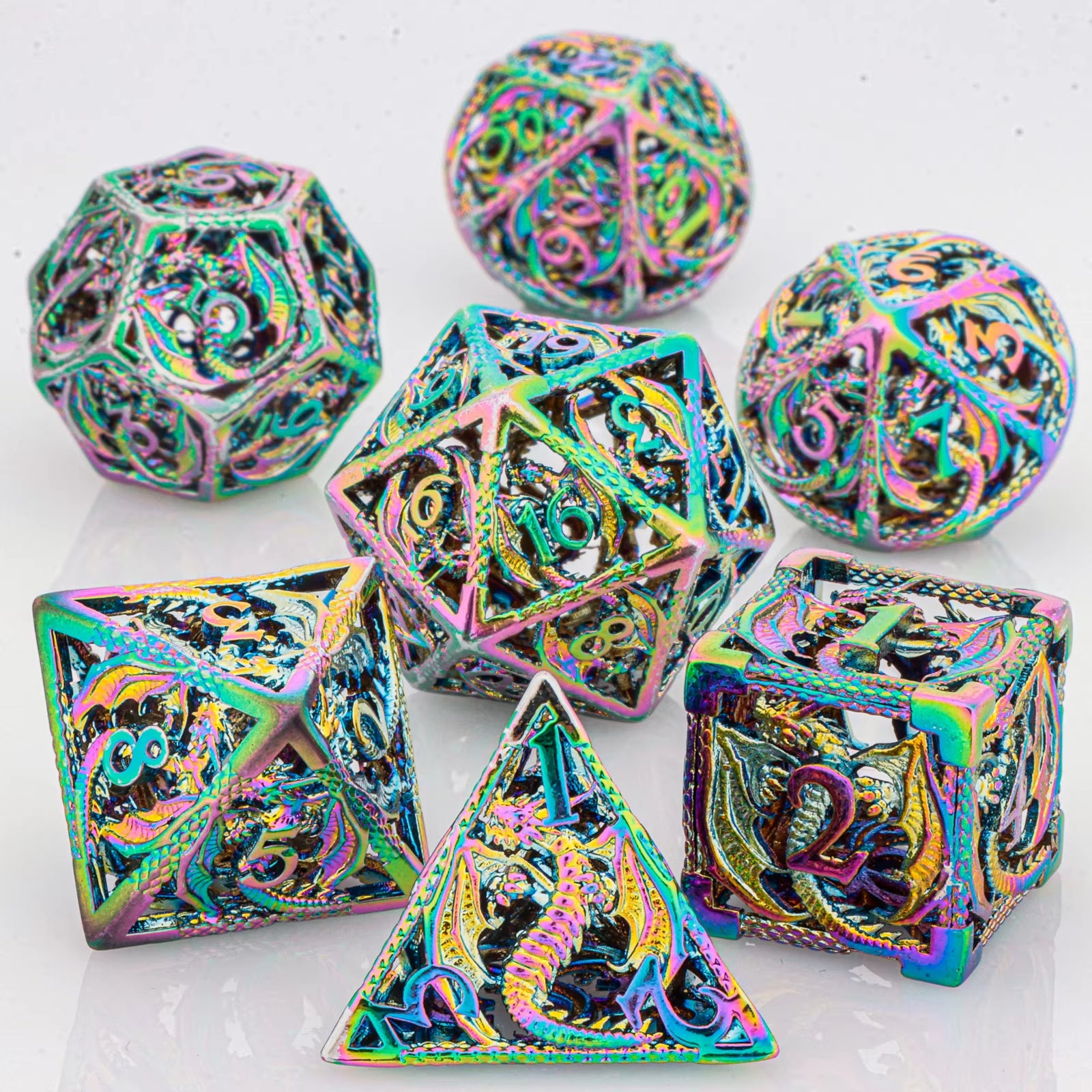 Tree Dice Metal Dragon D&D Dice Set for Dungeons and Dragons, Polyhedral Dice Set, Hollow D and D Dice Metal Dice Set Gifts