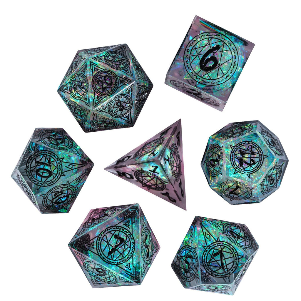 7-Die Sharp Edges DND Dice Set, Magic Circle Pattern Polyhedral D&D Dice Set ...