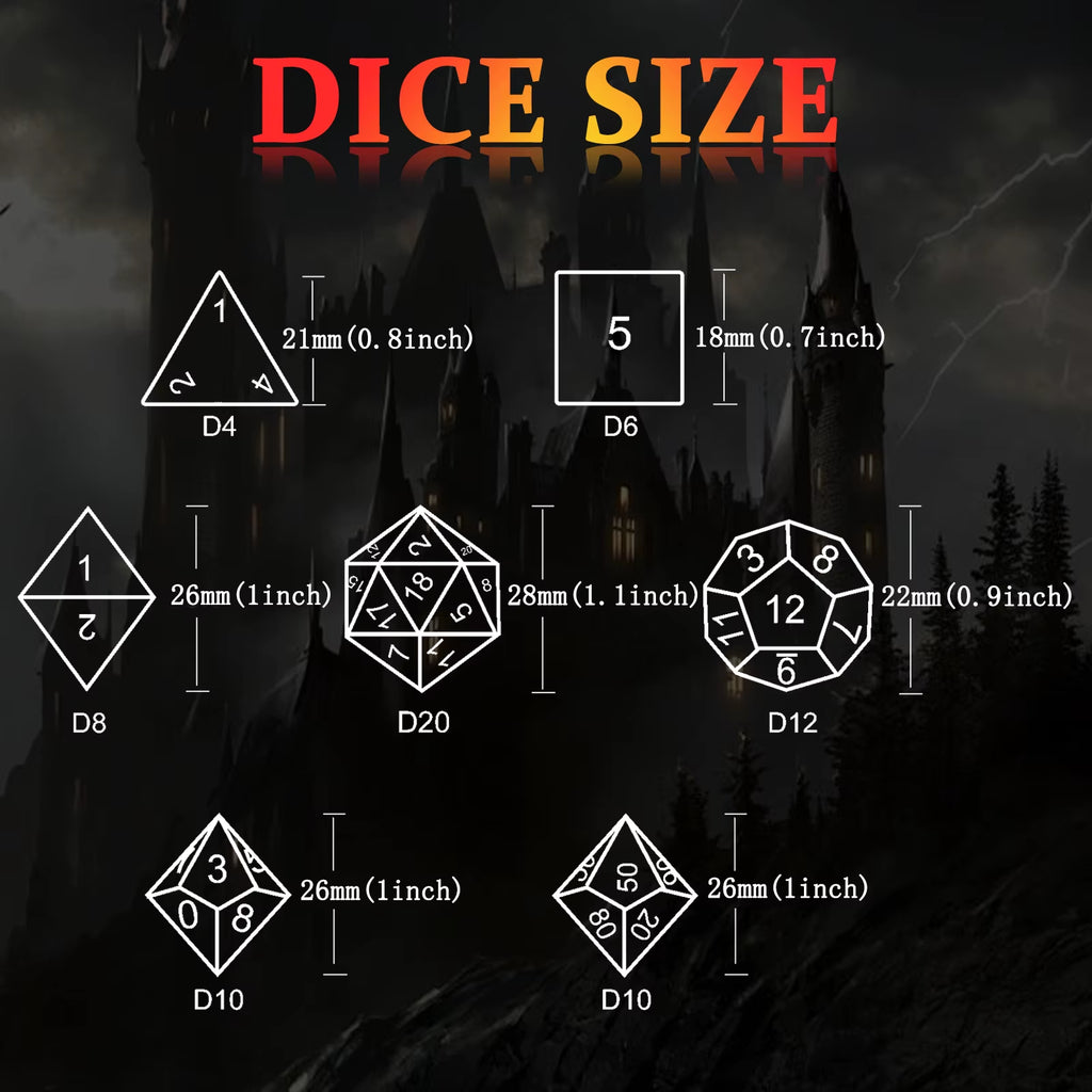 Fluorescence DND Dice, Metal Dice Set Polyhedral Hollow Role Playing D and D Starter Dice for RPG Table Board Games