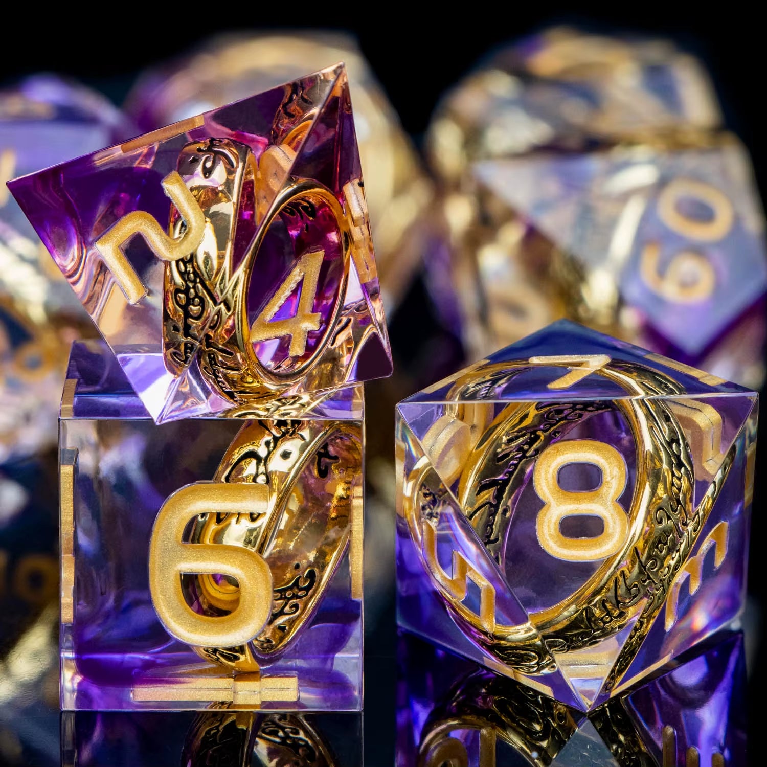 ORIFANTOU DND Red Rings & Liquid Flow Eye Sharp Edge Resin Dice Set D&D Dungeon and Dragon Handmade D20 D and D Polyhedral Dice