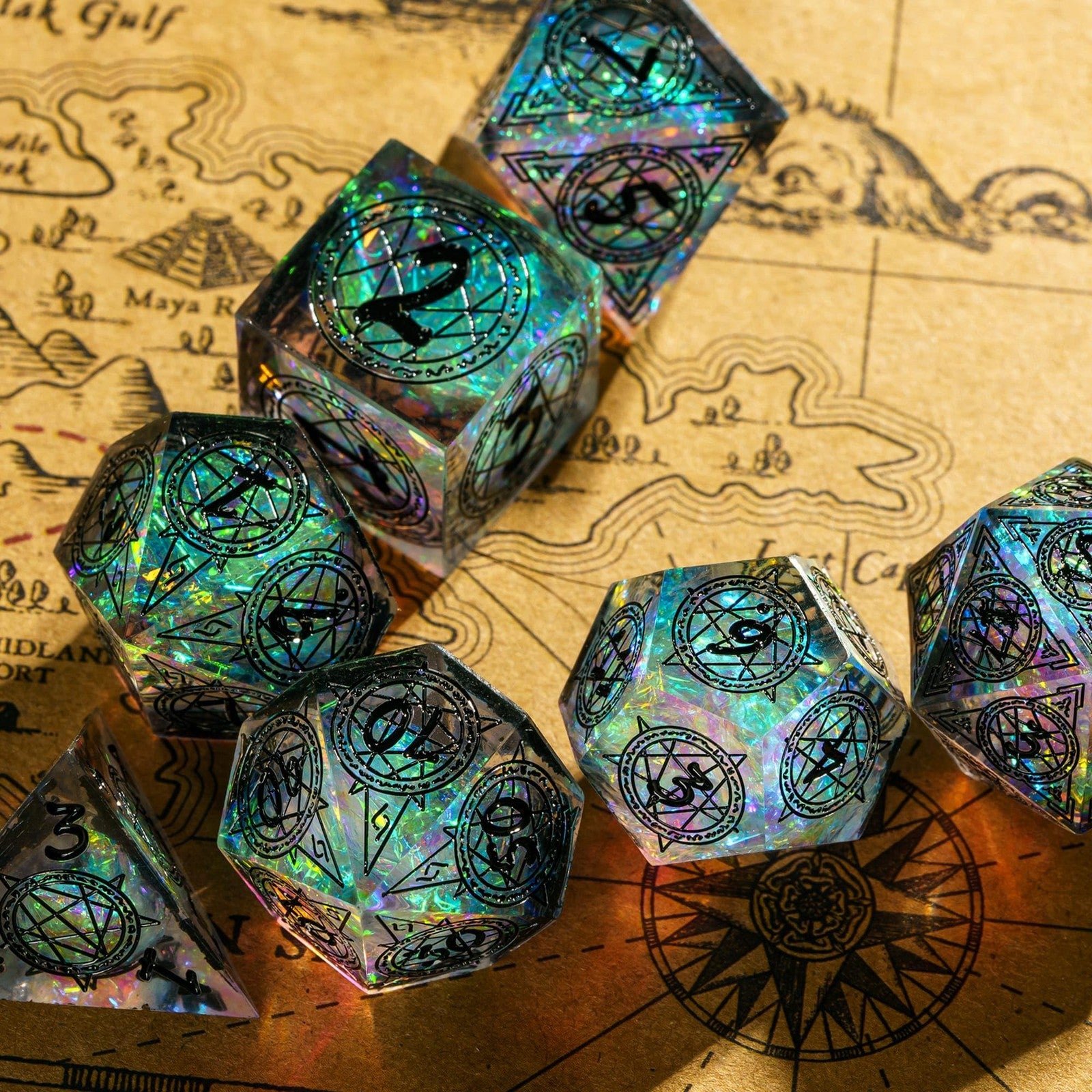 7-Die Sharp Edges DND Dice Set, Magic Circle Pattern Polyhedral D&D Dice Set ...