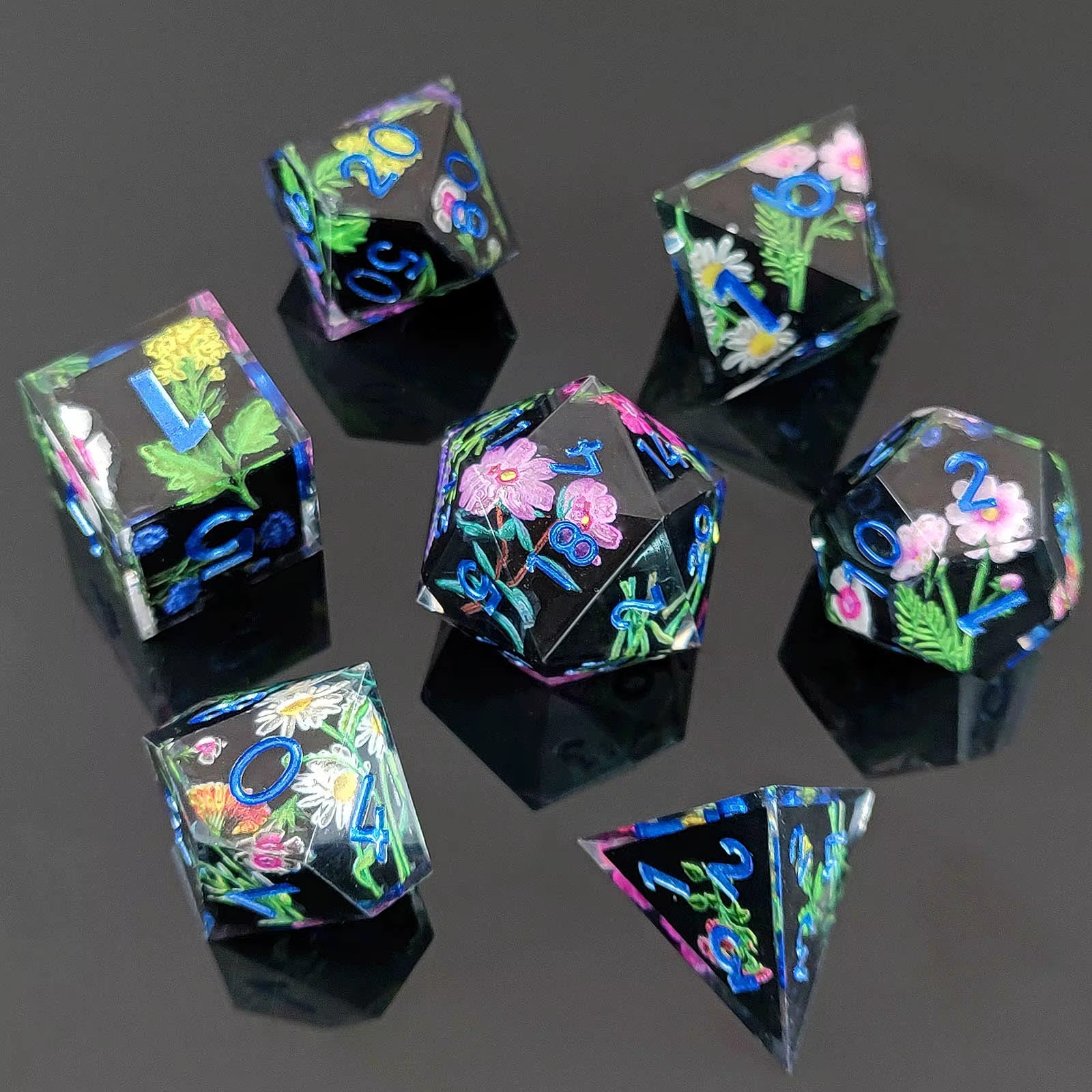 DND Flower Dice Resin Dice Set RPG Resin Dice Polyhedral Dice Dnd Dice Set for DND Game Player Dice Collector D&D Dice Set 7PCS