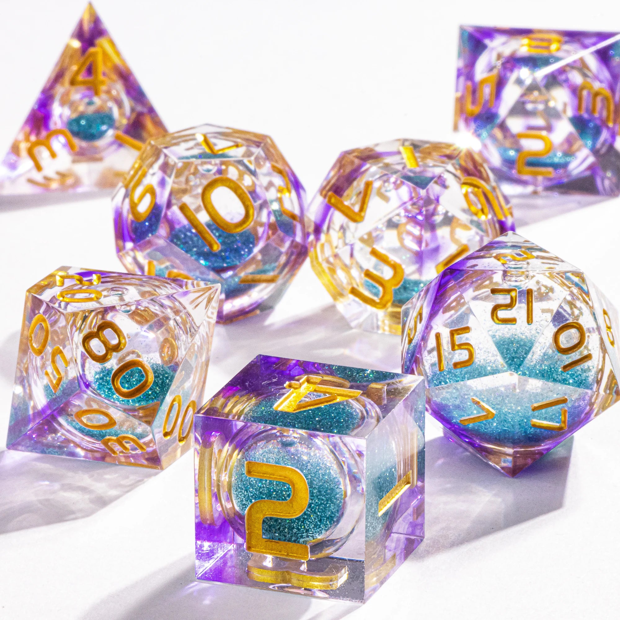 Dnd Green Gold Foil Liquid Core Dice Polyhedral Dice Set for Dungeons and Dragons, Galaxy Dice Set, D D Dice