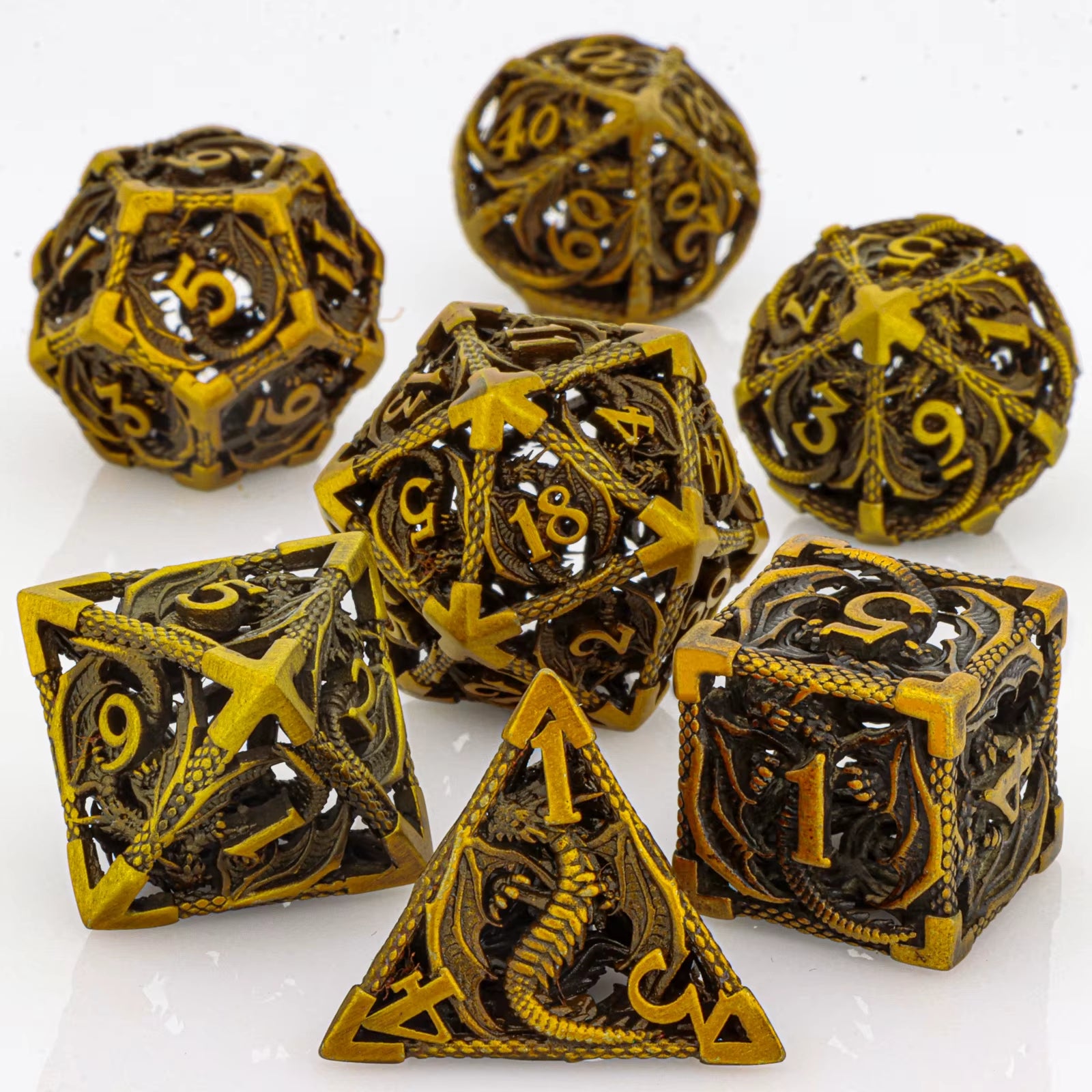 Tree Dice Metal Dragon D&D Dice Set for Dungeons and Dragons, Polyhedral Dice Set, Hollow D and D Dice Metal Dice Set Gifts