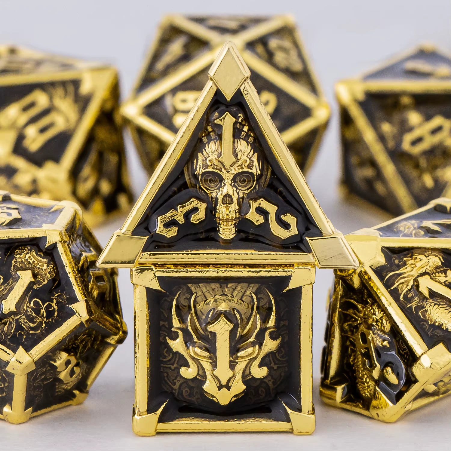 Dnd Skull&Dragon Metal Dice Set, Metal Sharp Edge Dice for Dungeons and Dragons, Polyhedral Dice for Table Games, Dnd Metal Dice