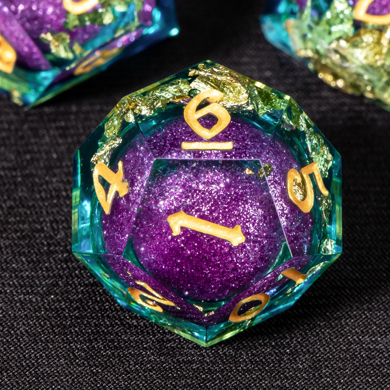 Dnd Green Gold Foil Liquid Core Dice Polyhedral Dice Set for Dungeons and Dragons, Galaxy Dice Set, D D Dice