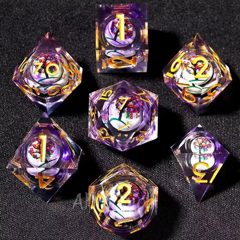 DND Flower Dice Resin Dice Set RPG Resin Dice Polyhedral Dice Dnd Dice Set for DND Game Player Dice Collector D&D Dice Set 7PCS