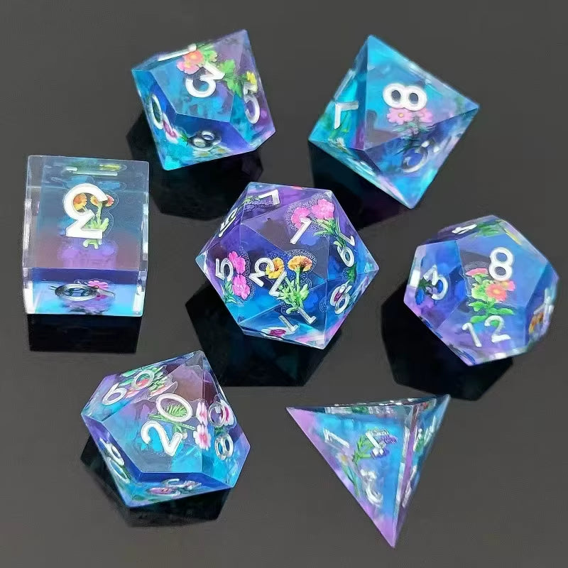 DND Flower Dice Resin Dice Set RPG Resin Dice Polyhedral Dice Dnd Dice Set for DND Game Player Dice Collector D&D Dice Set 7PCS