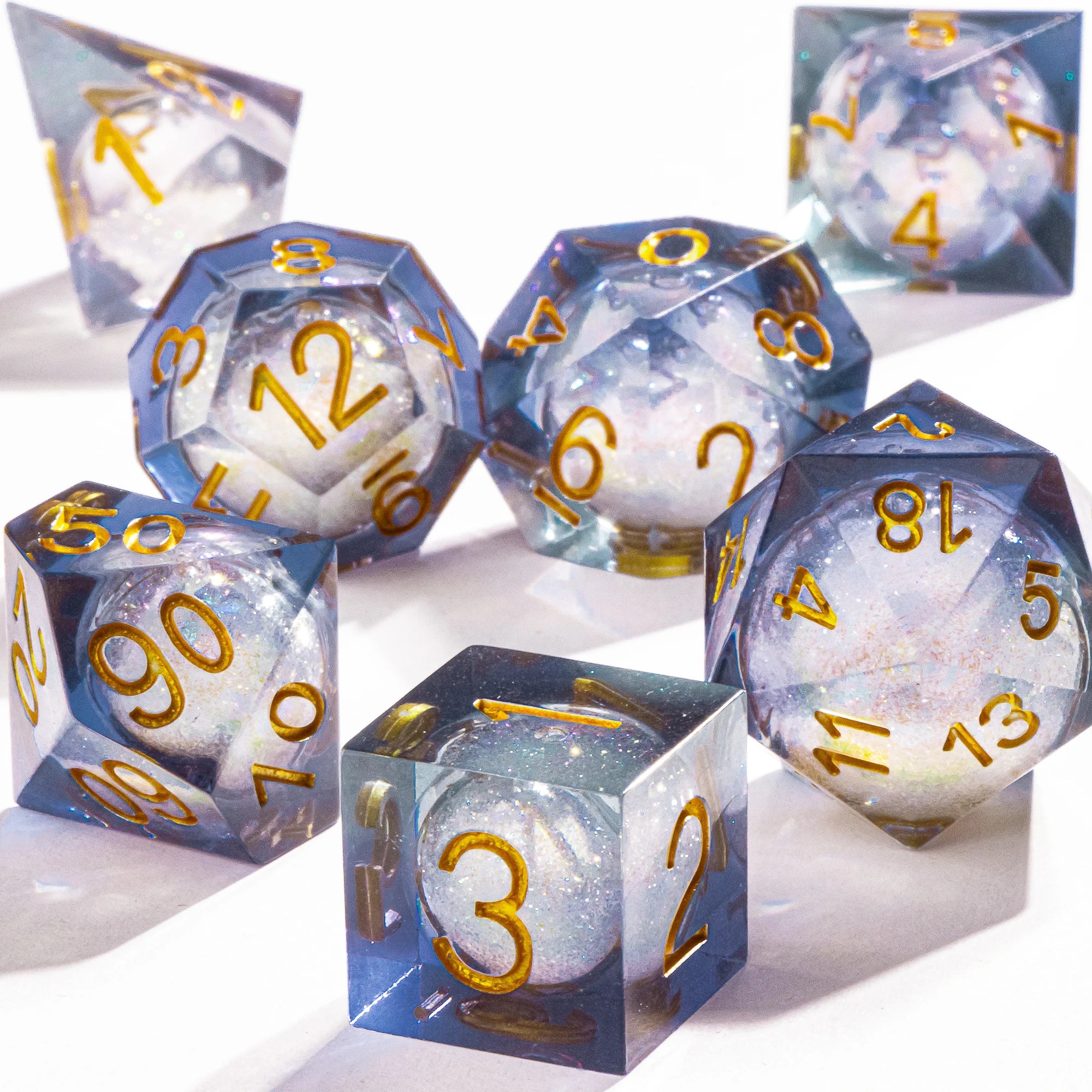 Dnd Green Gold Foil Liquid Core Dice Polyhedral Dice Set for Dungeons and Dragons, Galaxy Dice Set, D D Dice