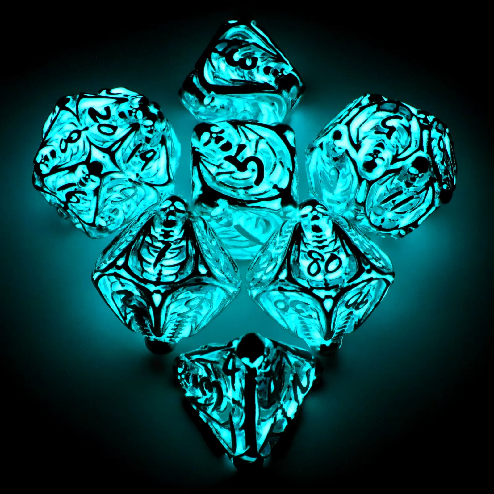 Fluorescence DND Dice, Metal Dice Set Polyhedral Hollow Role Playing D and D Starter Dice for RPG Table Board Games