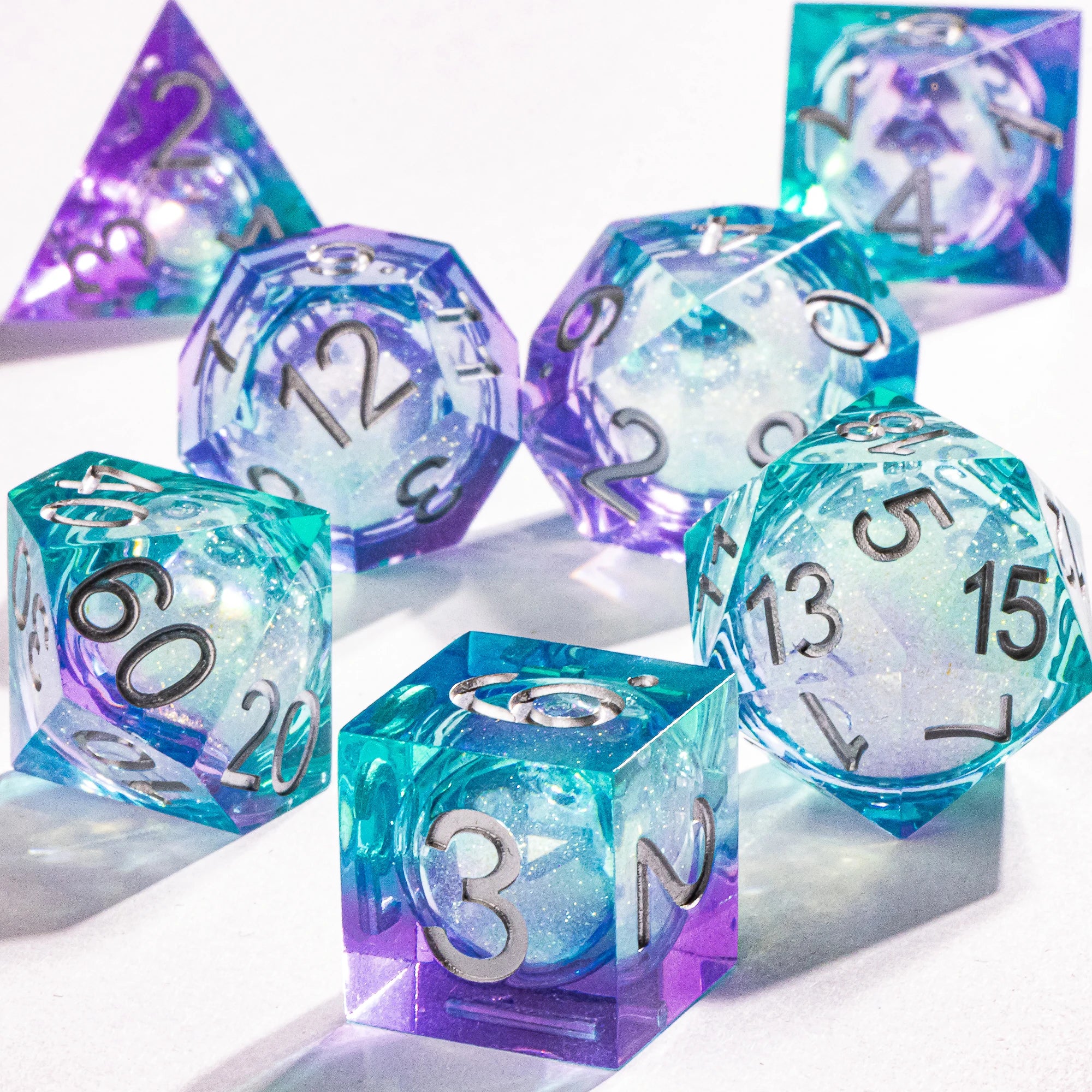 Dnd Green Gold Foil Liquid Core Dice Polyhedral Dice Set for Dungeons and Dragons, Galaxy Dice Set, D D Dice