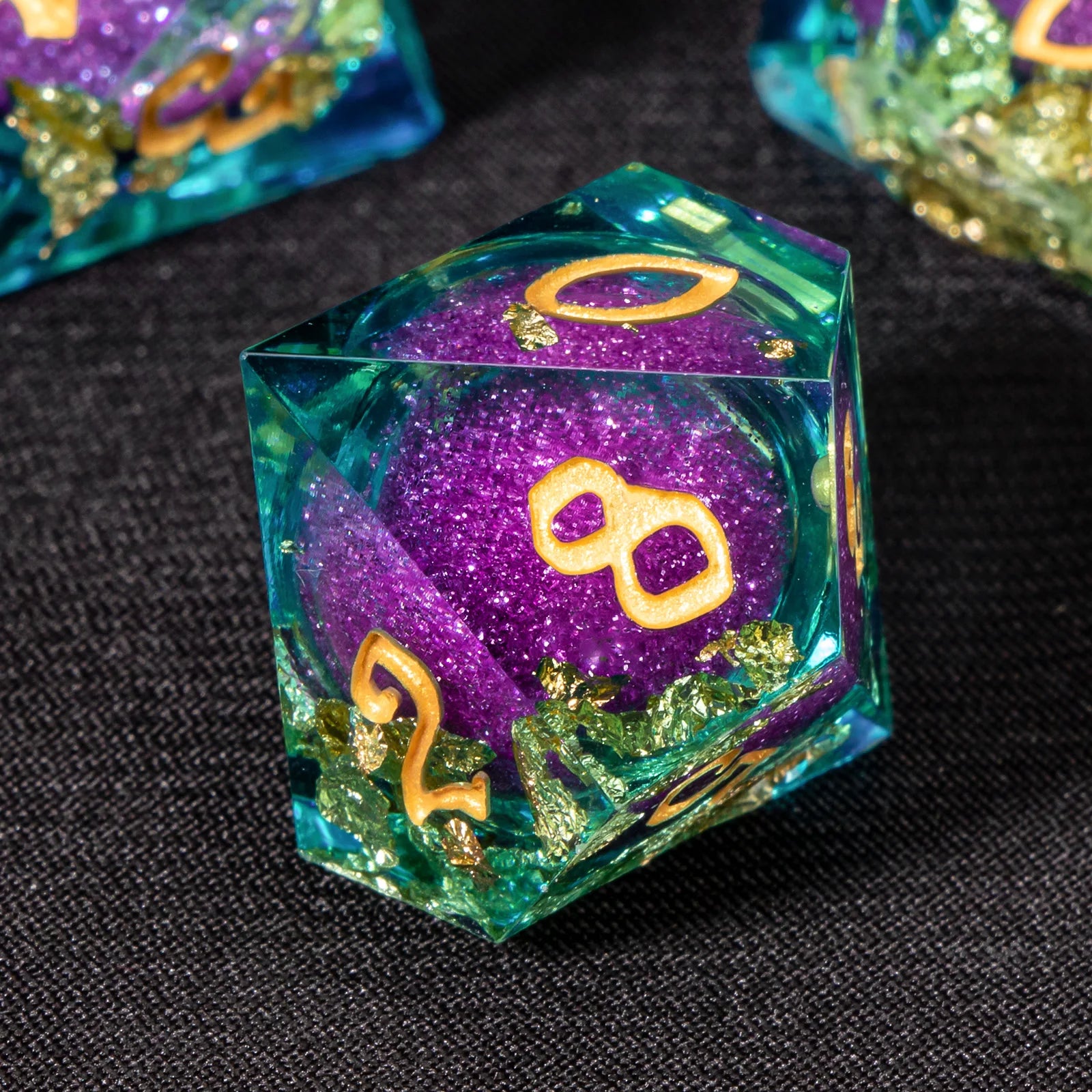 Dnd Green Gold Foil Liquid Core Dice Polyhedral Dice Set for Dungeons and Dragons, Galaxy Dice Set, D D Dice