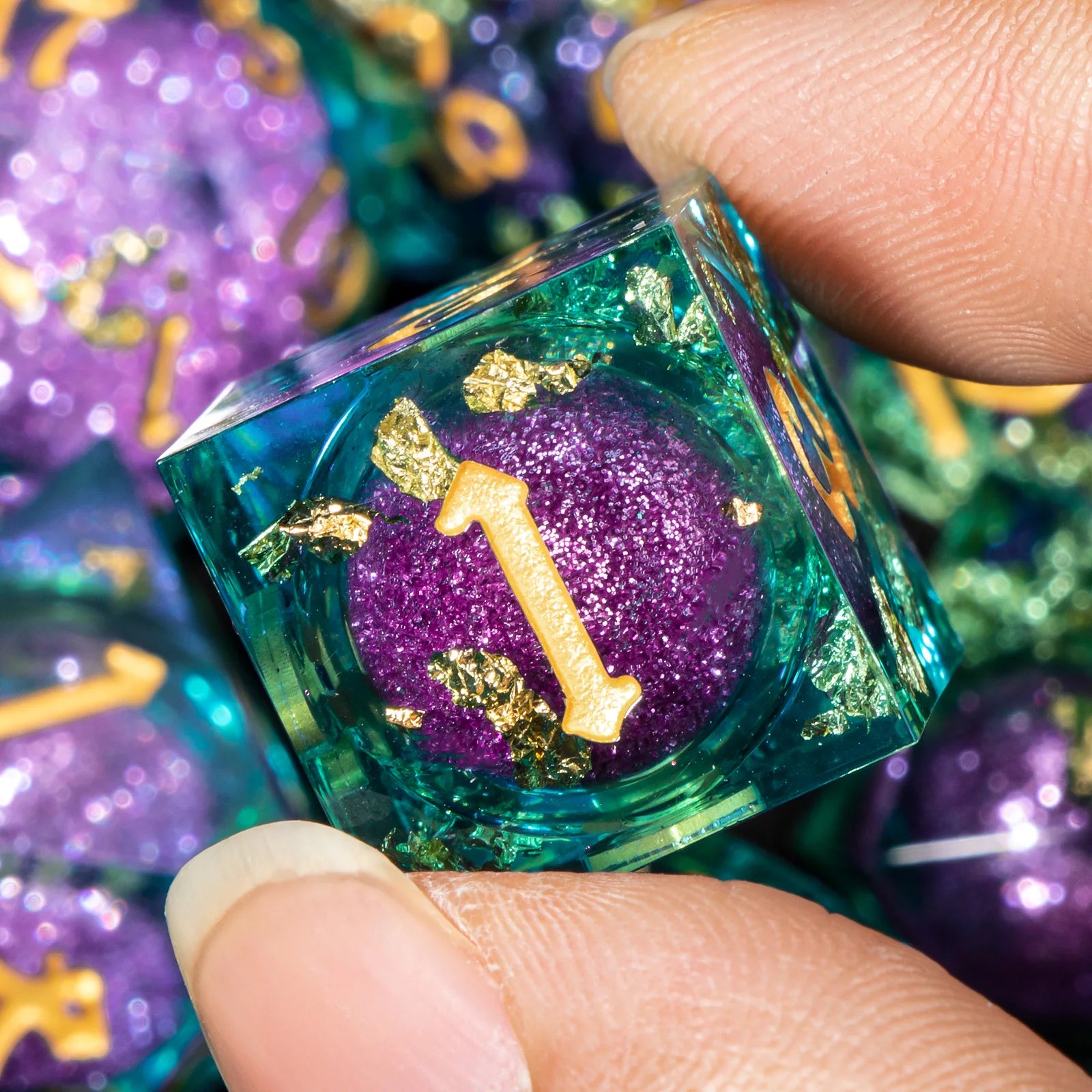 Dnd Green Gold Foil Liquid Core Dice Polyhedral Dice Set for Dungeons and Dragons, Galaxy Dice Set, D D Dice