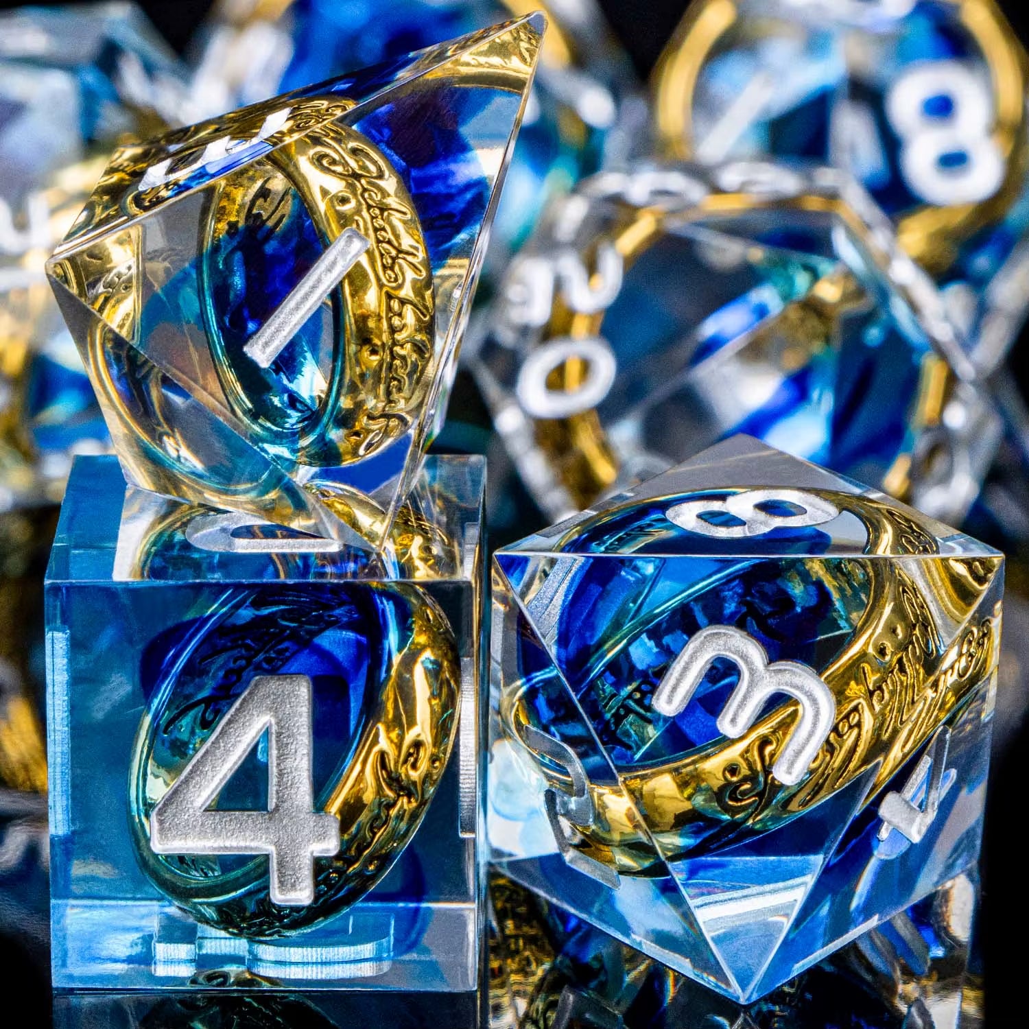 ORIFANTOU DND Red Rings & Liquid Flow Eye Sharp Edge Resin Dice Set D&D Dungeon and Dragon Handmade D20 D and D Polyhedral Dice