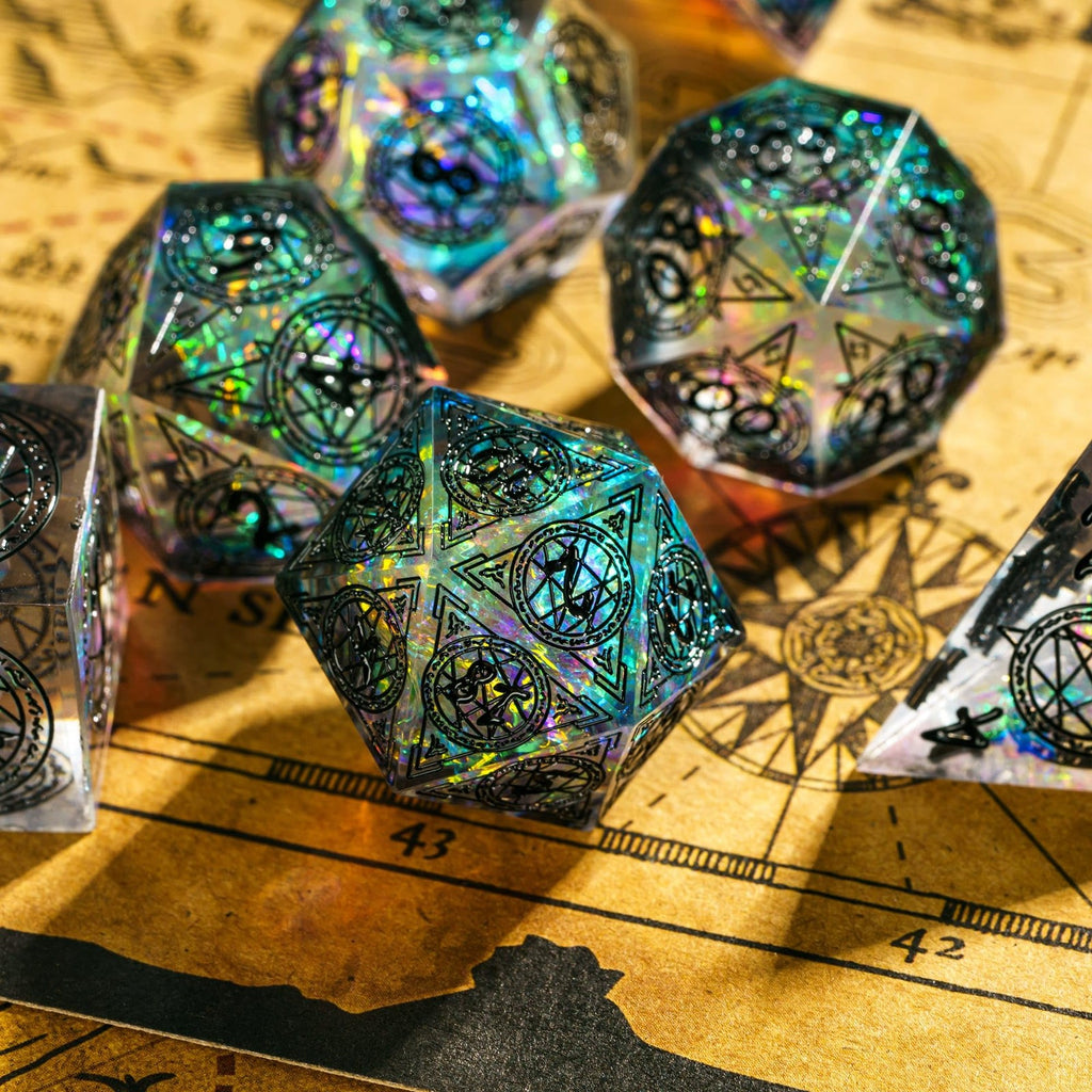 7-Die Sharp Edges DND Dice Set, Magic Circle Pattern Polyhedral D&D Dice Set ...