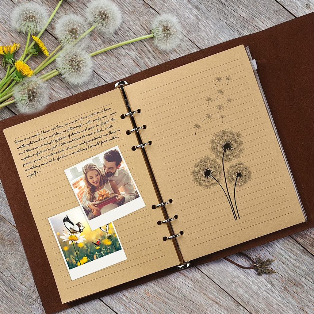 Leather Journal Notebook, Refillable Writing Journal Diary Planner for Women, A5 Size (6.3 X 9.3 Inches), Lined Journal for Writing, Travel Journal with 6-Ring Binder Pockets