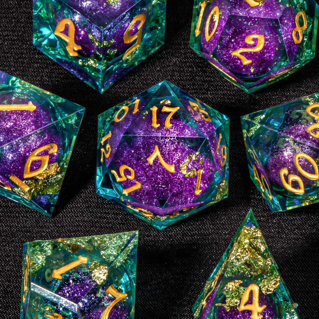 Dnd Green Gold Foil Liquid Core Dice Polyhedral Dice Set for Dungeons and Dragons, Galaxy Dice Set, D D Dice