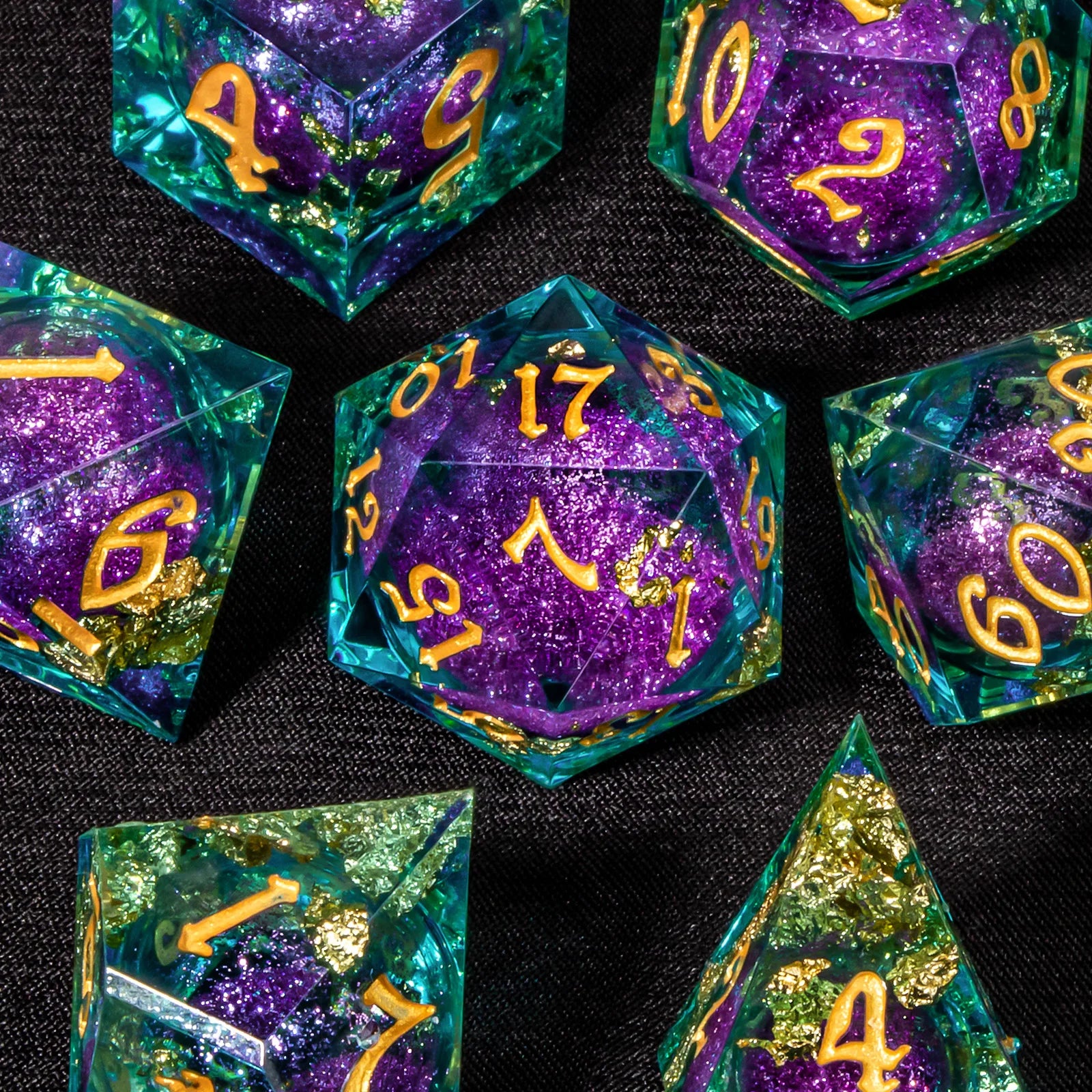 Dnd Green Gold Foil Liquid Core Dice Polyhedral Dice Set for Dungeons and Dragons, Galaxy Dice Set, D D Dice