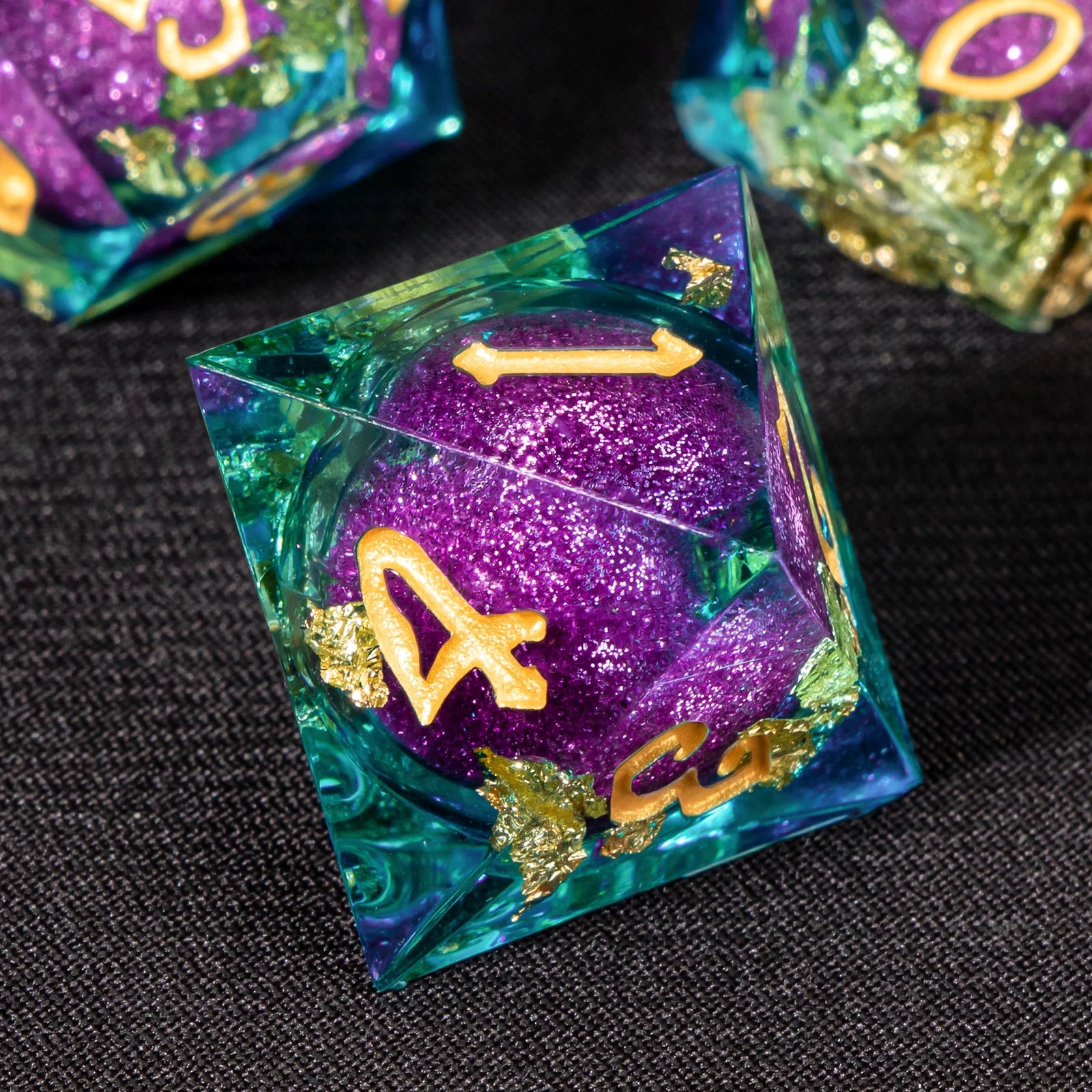 Dnd Green Gold Foil Liquid Core Dice Polyhedral Dice Set for Dungeons and Dragons, Galaxy Dice Set, D D Dice