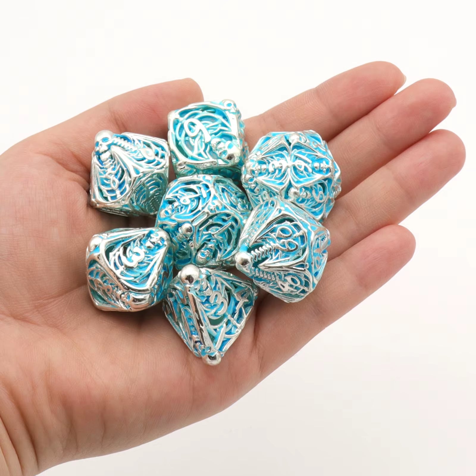 Fluorescence DND Dice, Metal Dice Set Polyhedral Hollow Role Playing D and D Starter Dice for RPG Table Board Games
