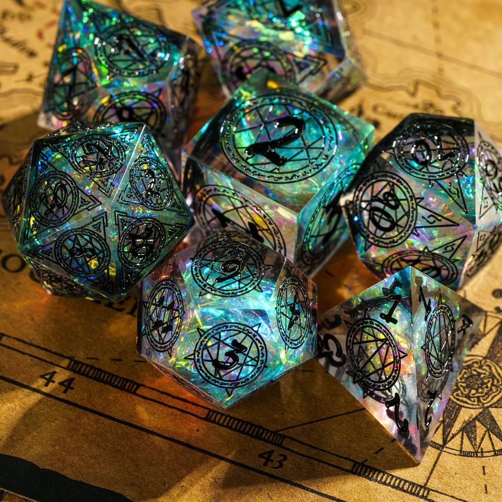 7-Die Sharp Edges DND Dice Set, Magic Circle Pattern Polyhedral D&D Dice Set ...