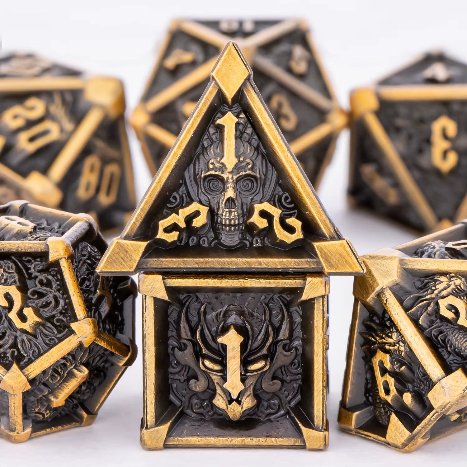 Dnd Skull&Dragon Metal Dice Set, Metal Sharp Edge Dice for Dungeons and Dragons, Polyhedral Dice for Table Games, Dnd Metal Dice