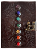 Leather Journal Writing Notebook 7 Chakra Stone Diary for Men & Women, Handmade Antique Deckle Edge Paper - Book of Shadow Travel Diary Gift for Him Her by , Brown