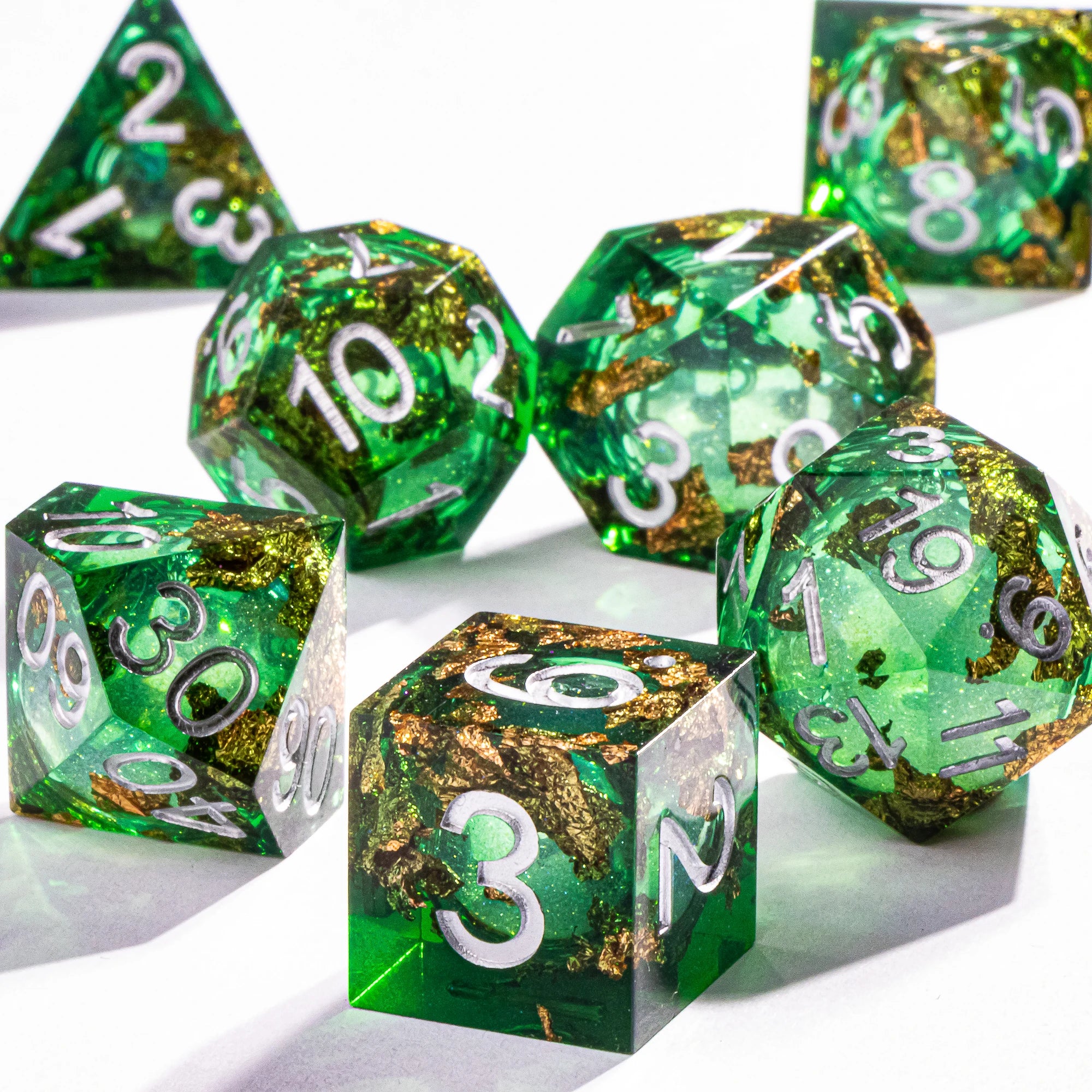 Dnd Green Gold Foil Liquid Core Dice Polyhedral Dice Set for Dungeons and Dragons, Galaxy Dice Set, D D Dice
