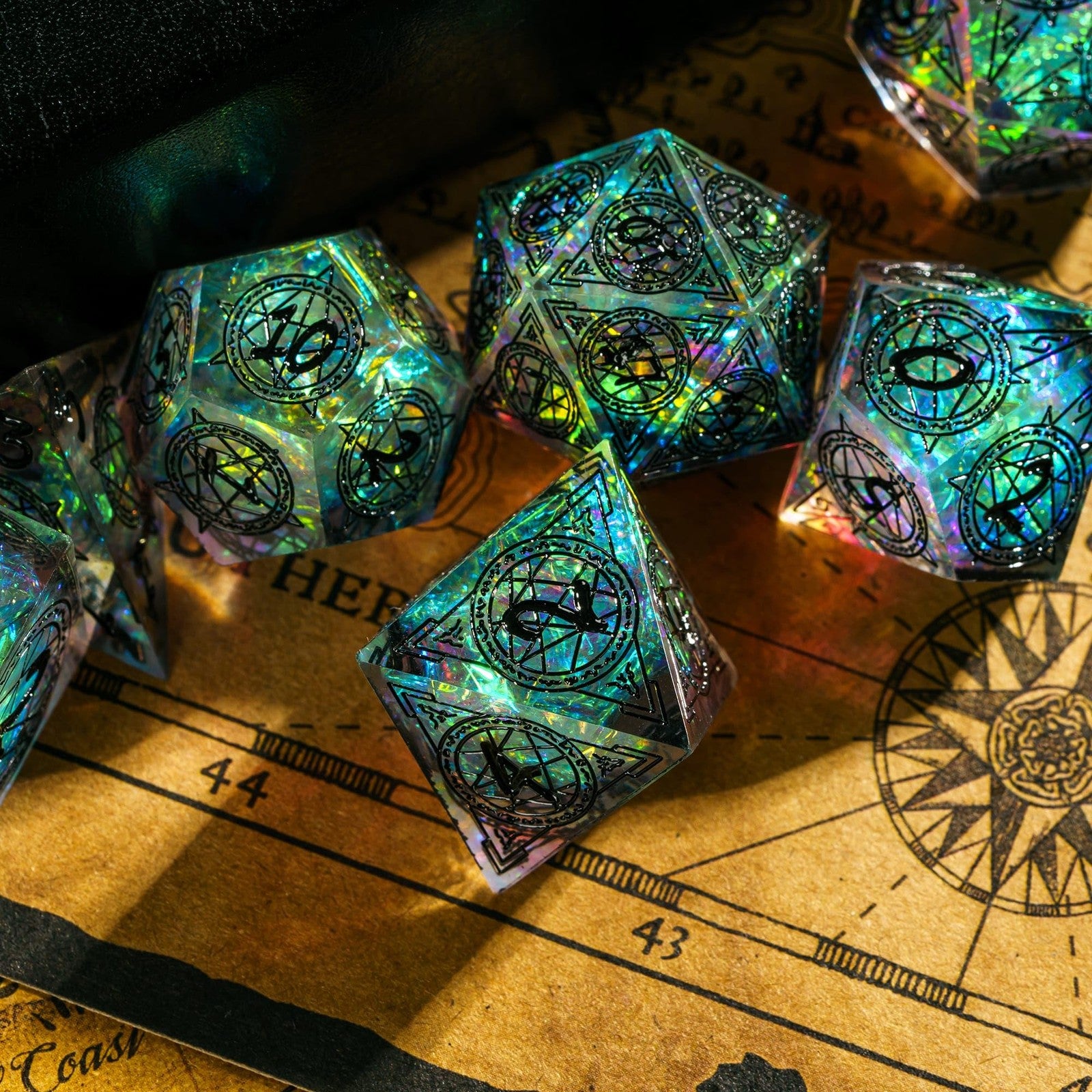 7-Die Sharp Edges DND Dice Set, Magic Circle Pattern Polyhedral D&D Dice Set ...